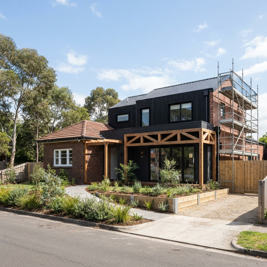 A recently renovated Melbourne brick home with a new timber-framed extension